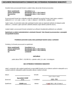 Dokument o začlenění provozovaných činností